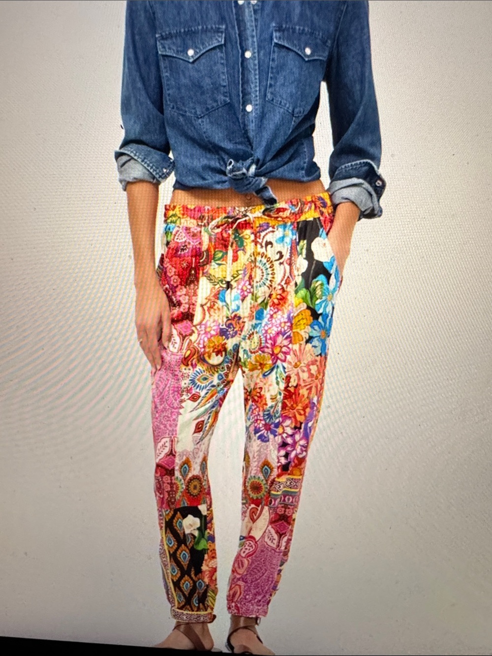 Johnny Was Multicolor Floral Patchwork Joggers